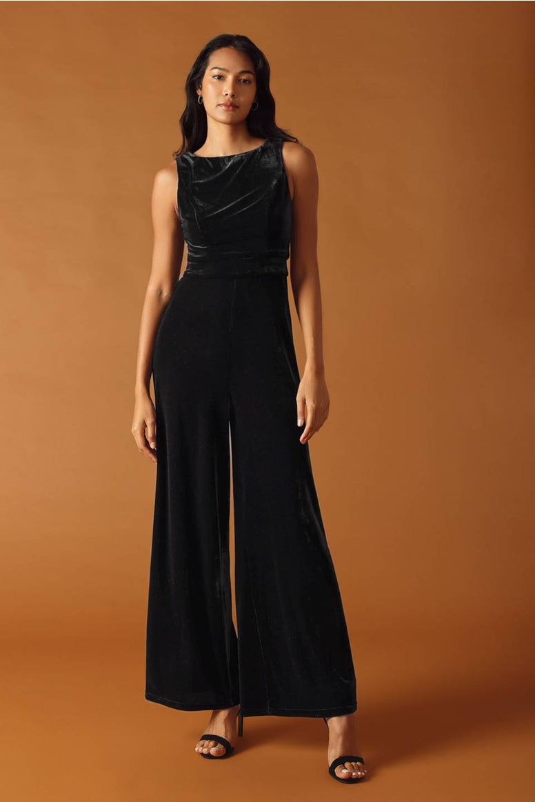 Frankie Velvet Jumpsuit - Jet | Opal + Onyx Clothing