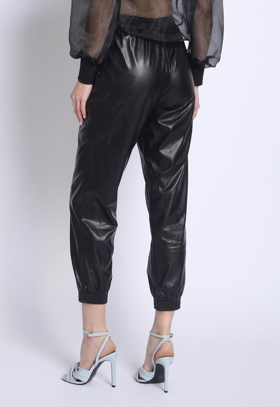 Miley Leather Joggers - Black
