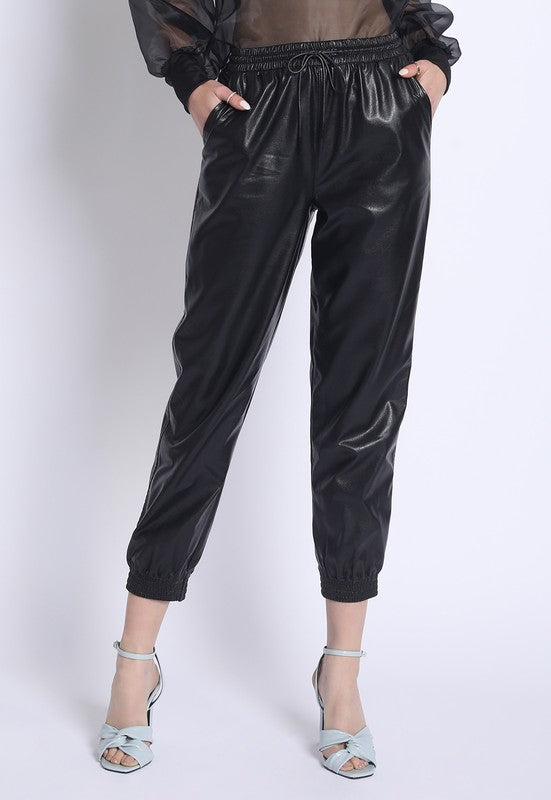 Miley Leather Joggers - Black